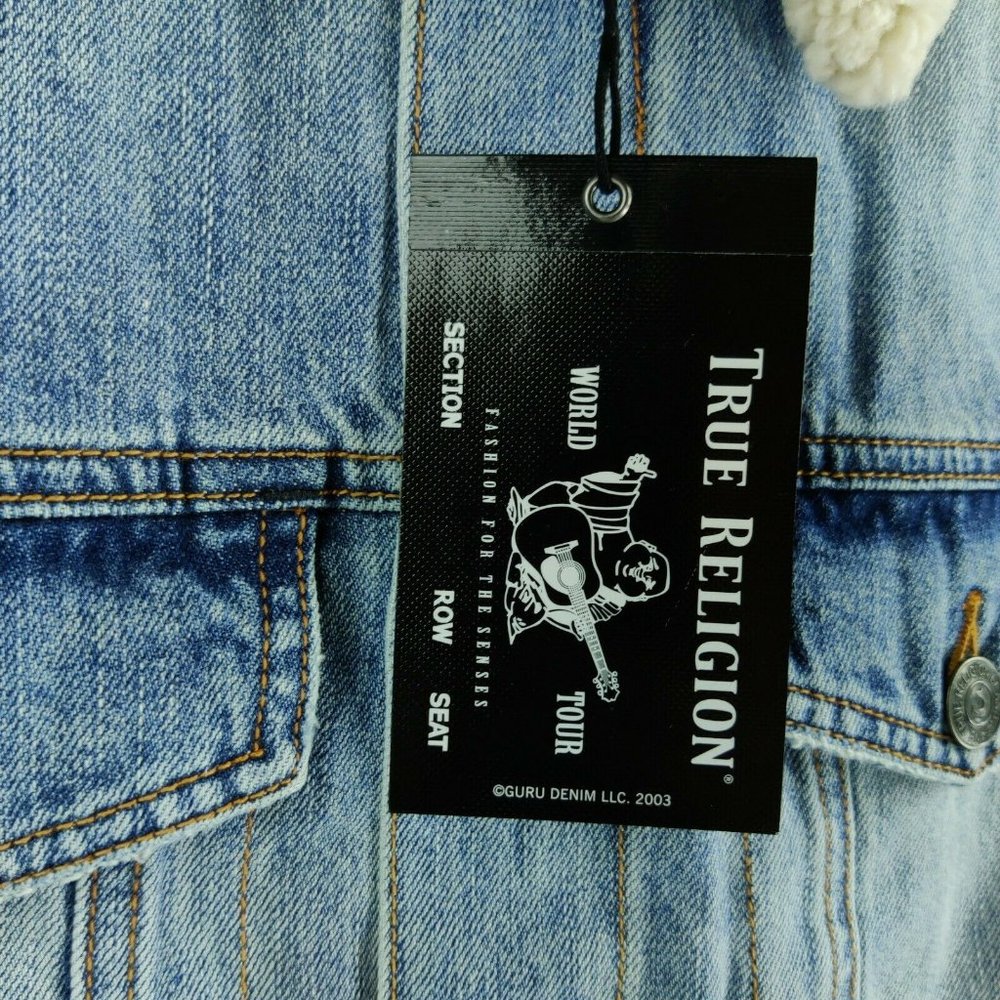True Religion Faux Shearling Sherpa Denim Trucker Jacket - Picture 2 of 11